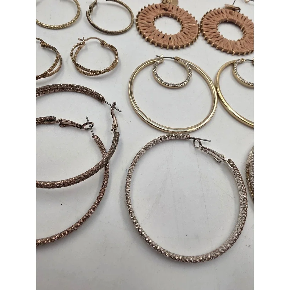 Hoop Earring Lot 12 Pairs Gold Silver Rose Gold Rhinestone Geometric Woven Set
